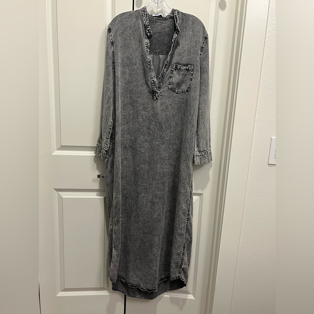Women’s Maxi Shirt Dress Black Size 4XL Length Chambray Casual Minimalist Modest